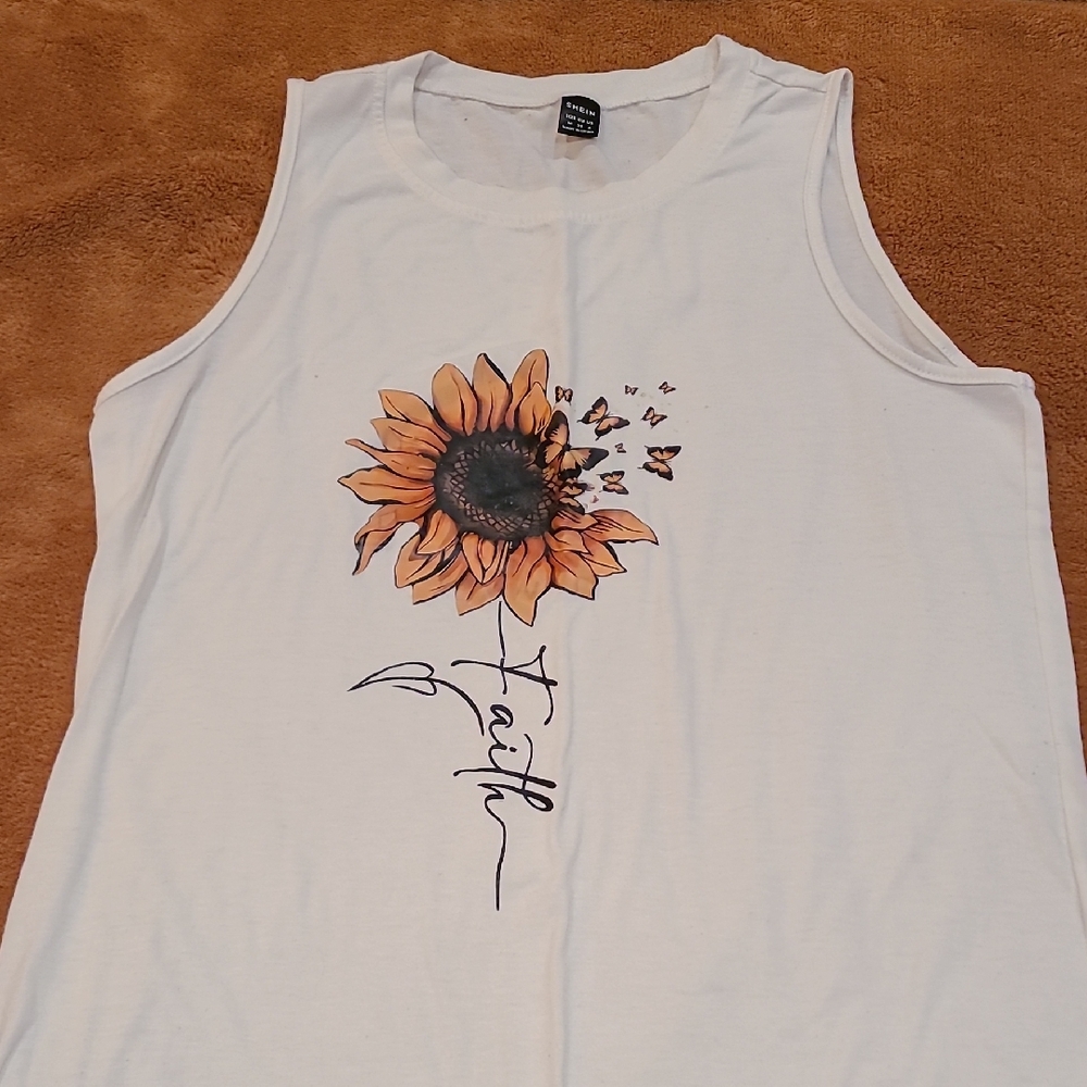 SHEIN White Tank Top with Sunflower Design